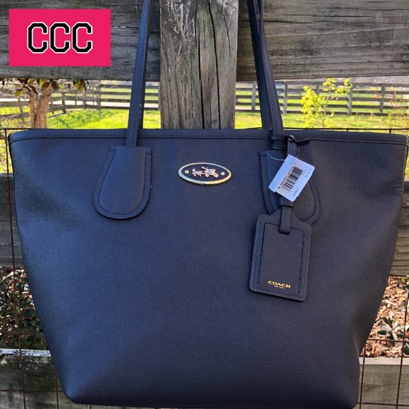Coach Handbags - NEW 33915 Coach Navy Grain City Tote with Zipper